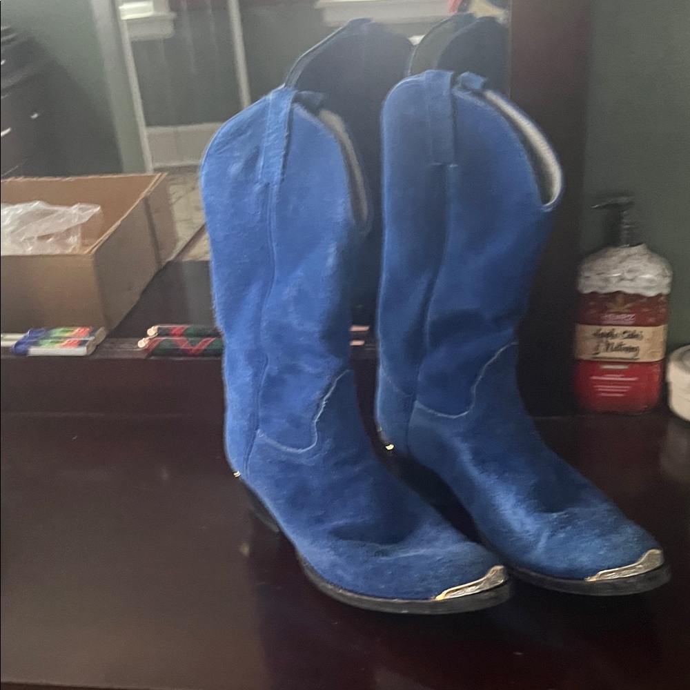 Blue Suede Cowboy Boots - Picture 2 of 2